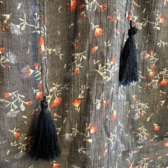 St. John's Bay Navy Floral Lace-Up Blouse - Picture 4 of 5